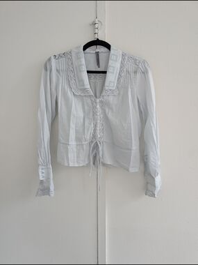 Anthropologie White Lace-Trim Peasant Blouse - Women Tops